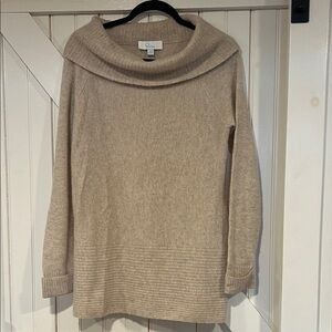 Cozy Beige Cashmere Cowl Neck Sweater